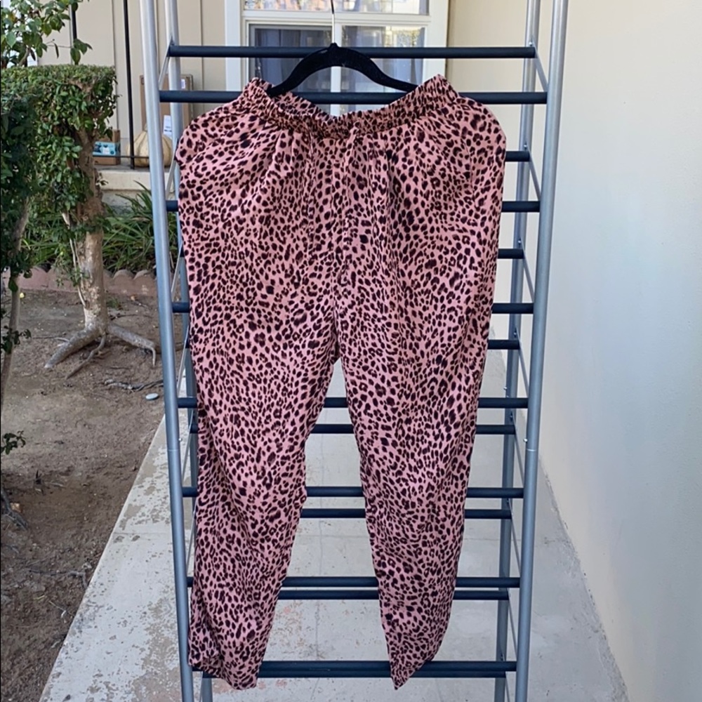 pink leopard print cigarette trouser